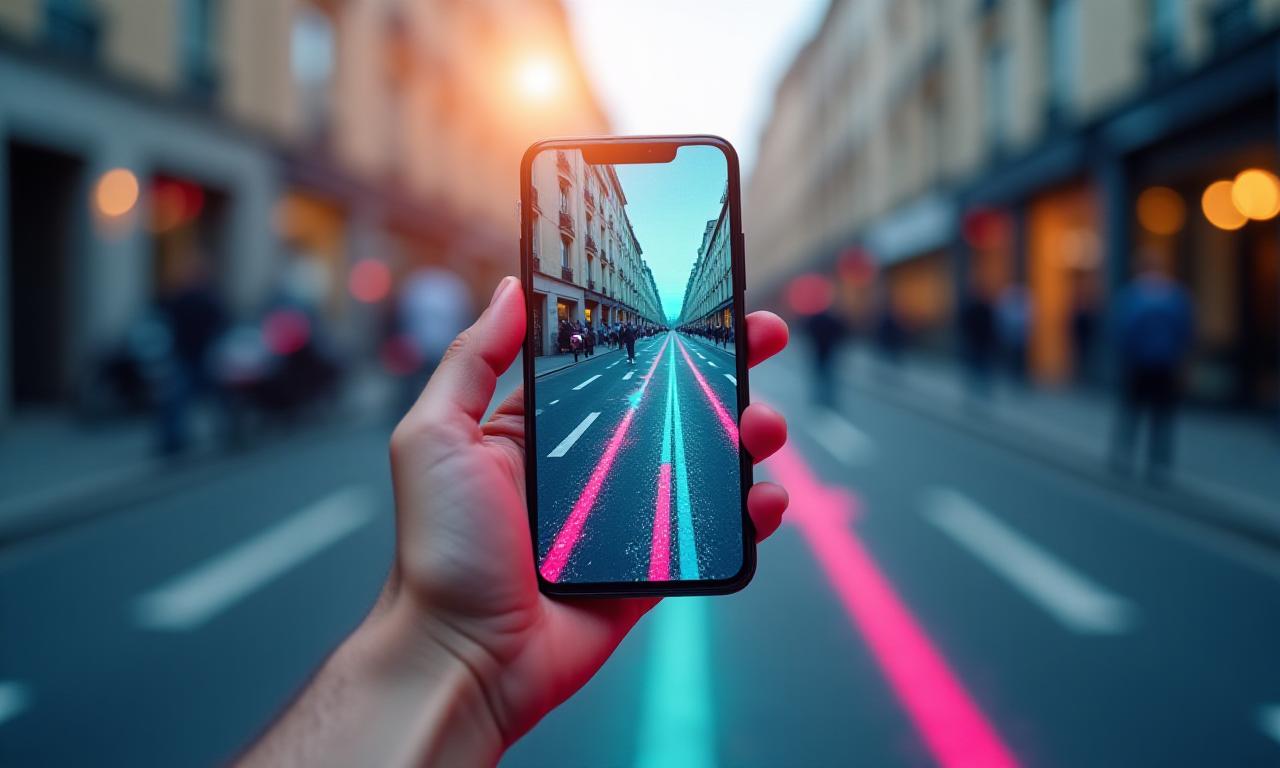 Interface de navigation en réalité augmentée sur un smartphone en milieu urbain